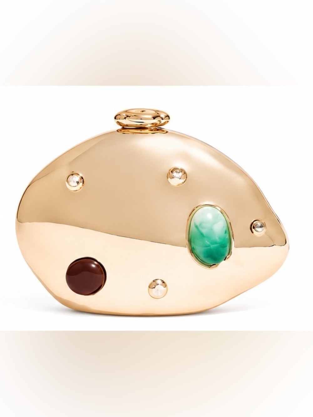 Gold Clutch with Green Accent detachable Gold Chain Crossbody Strap